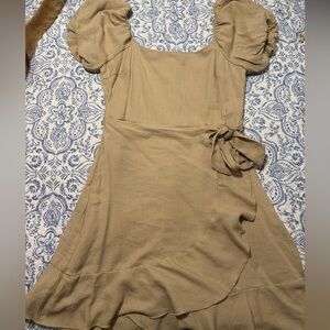 Trixxi Tan Ruffled Tie Front Mini Dress